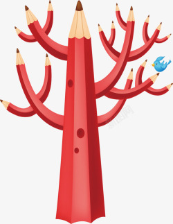 创意手绘扁平红色的铅笔树造型素材