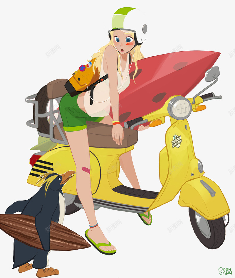 骑车去冲浪的女人和海豚png免抠素材_88icon https://88icon.com 去冲浪的女人 海豚 骑车