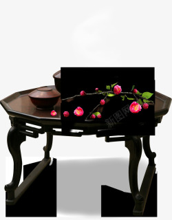红木桌子红色花朵素材