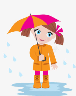 扁平化可爱插图下雨天撑雨伞的可素材