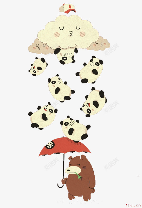 熊猫png免抠素材_88icon https://88icon.com 下雨 云朵 手绘 熊熊 雨伞