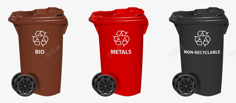 实物三色分类回收箱png免抠素材_88icon https://88icon.com 三色 分类 回收箱 垃圾 实物 红色 褐色 黑色