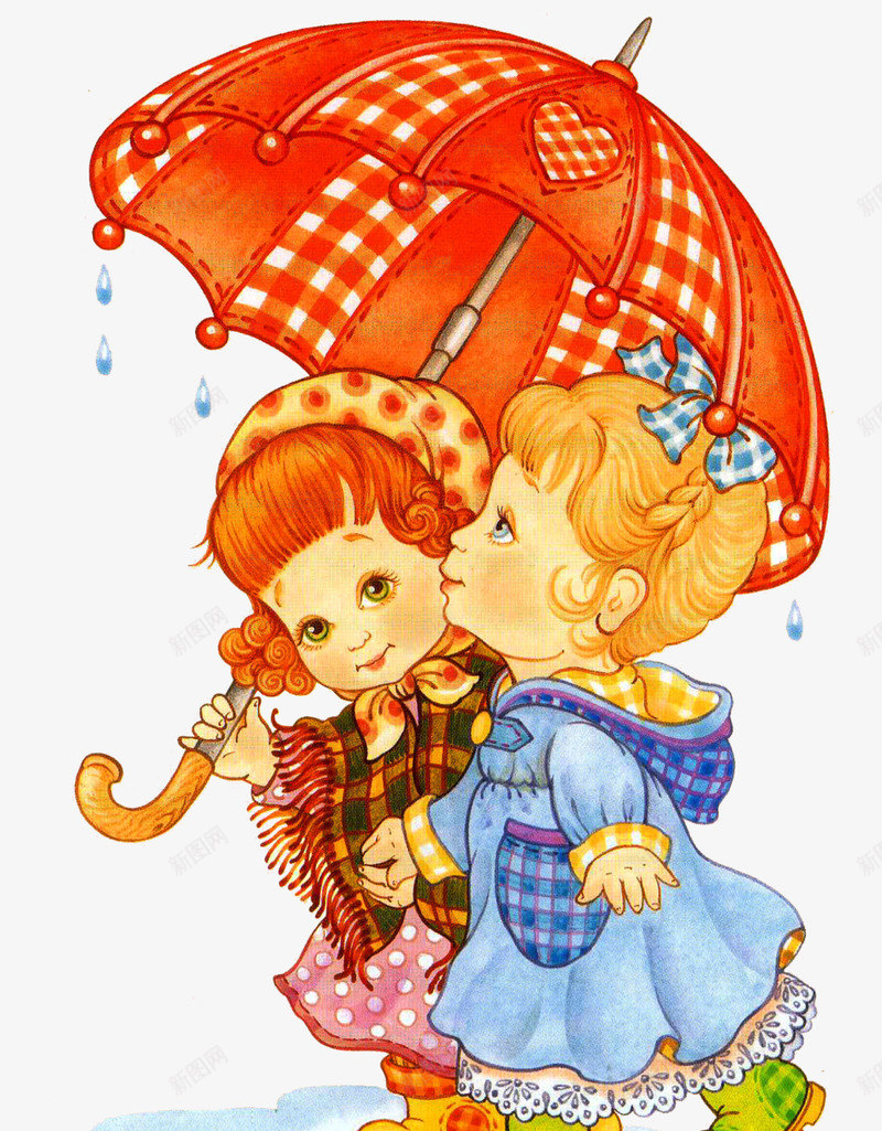 一起撑雨伞的小伙伴png免抠素材_88icon https://88icon.com 友谊 好朋友 小女孩 手绘 红色雨伞