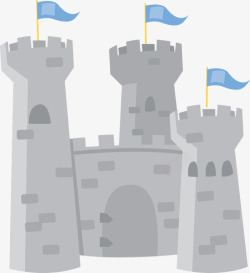 卡通灰色城堡带蓝旗帜素材