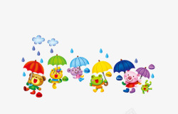 小动物撑雨伞素材