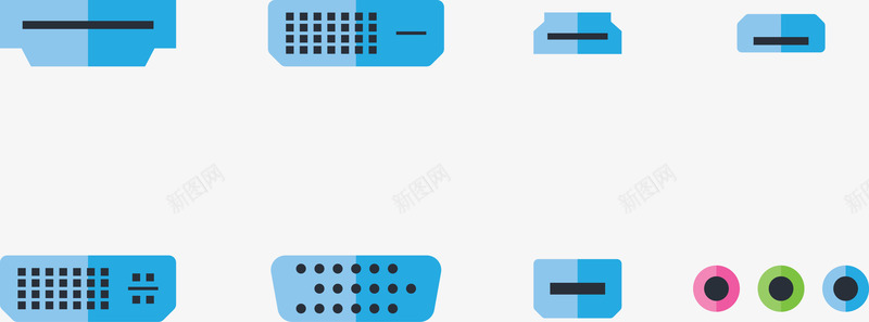 彩色端口插头矢量图eps免抠素材_88icon https://88icon.com 孔 形状 物品集合 矢量PNG 端口插头 蓝色 矢量图