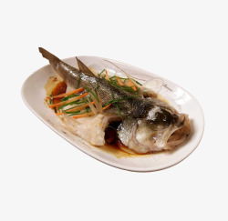 粤菜海鲜一盘清蒸鲈鱼高清图片
