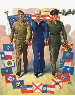 二战同盟国旗帜与士兵素材