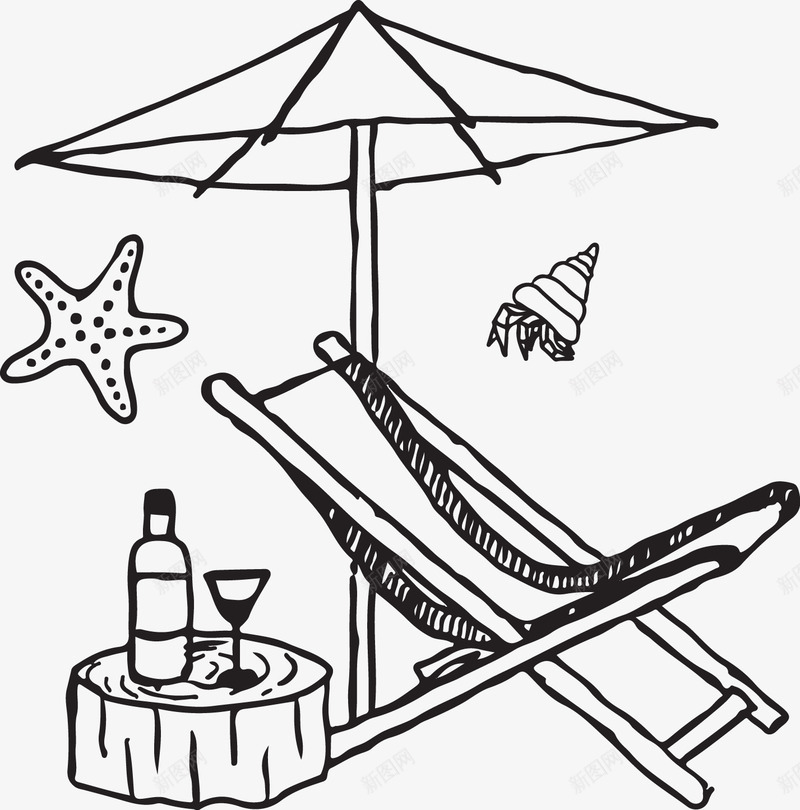 雨伞下的躺椅png免抠素材_88icon https://88icon.com 海星 海螺 装饰 躺椅 雨伞