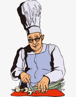 卡通手绘国外切菜厨师素材