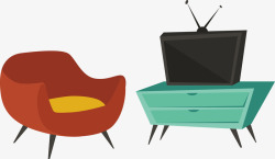 沙发和电视机客厅家具矢量图素材