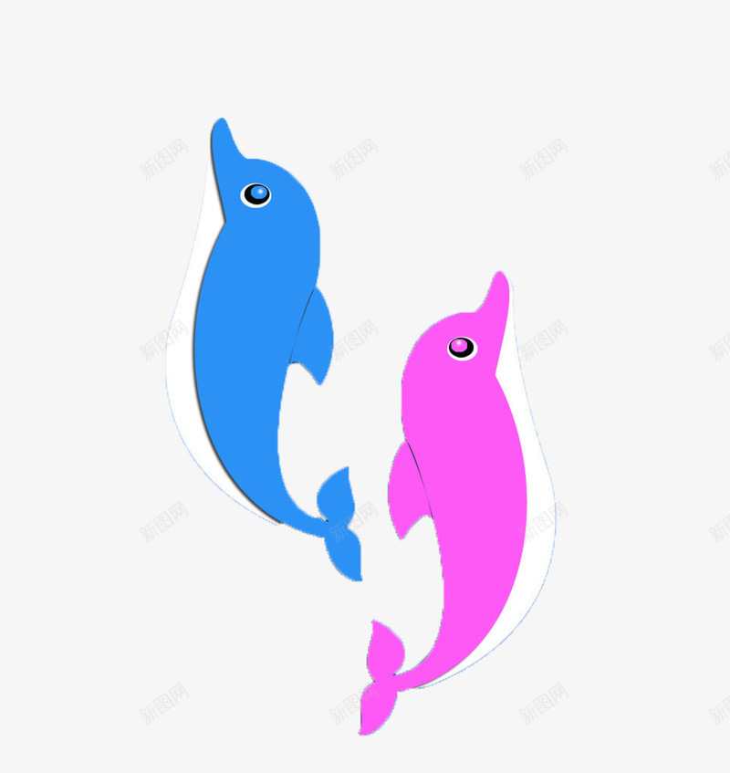 背对背海豚png免抠素材_88icon https://88icon.com 一对 可爱 小清新 海豚