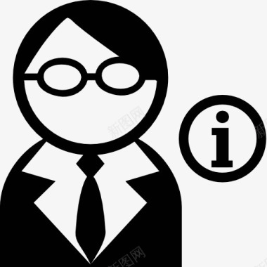 用户戴眼镜的领带西装和信息按钮图标图标