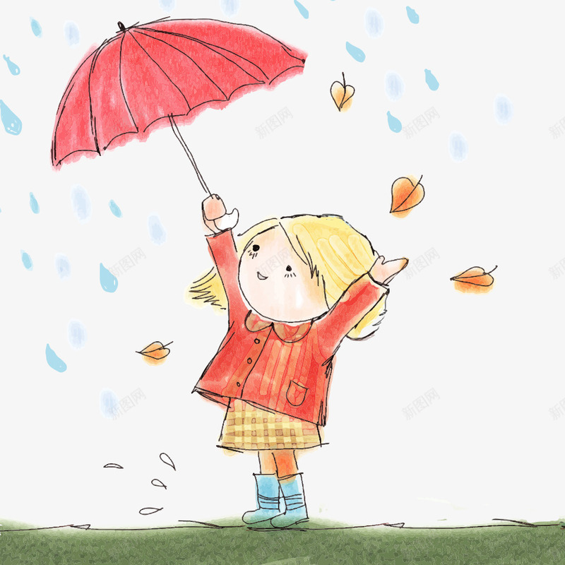打雨伞的卡通女孩矢量图eps免抠素材_88icon https://88icon.com 下雨 卡通女孩 叶子 女孩 打雨伞 树叶 雨伞 矢量图
