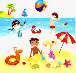 小孩沙滩玩耍素材