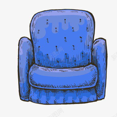相框素描蓝色沙发卡通图标矢量图图标