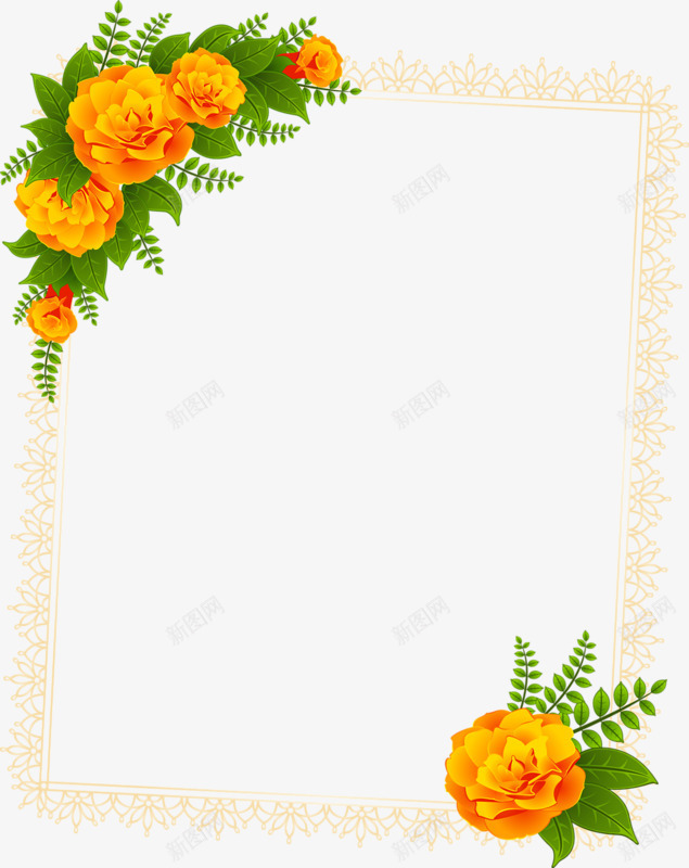 黄色花朵方形边框海报背景png免抠素材_88icon https://88icon.com 方形 海报 背景 花朵 边框 黄色