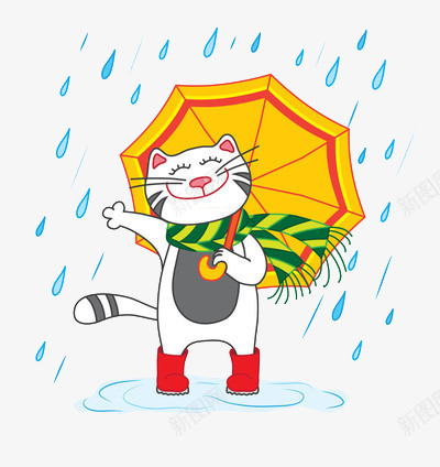 打着雨伞的猫png免抠素材_88icon https://88icon.com 下雨 可爱 黄色伞