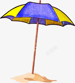 卡通紫色黄色相间雨伞素材