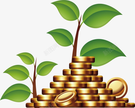 矢量绿植盆栽金子金融赚钱插画矢量图图标图标