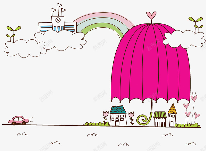 可爱装饰插图雨伞与城市png免抠素材_88icon https://88icon.com 卡通 可爱 城市 手绘插图 装饰插图 雨伞