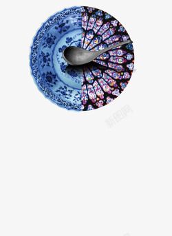 蓝色瓷器罗盘中国风地产素材