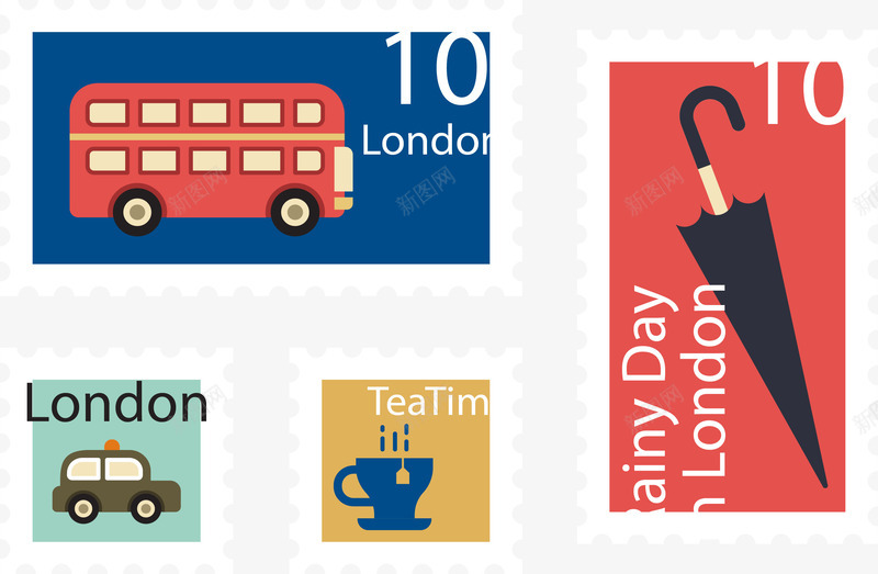 英国伦敦纪念邮票png免抠素材_88icon https://88icon.com 伦敦 双层巴士 纪念邮票 雨伞