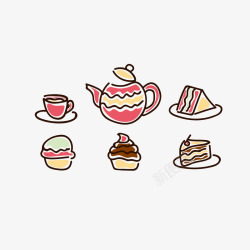 手绘卡通英式红茶糕点矢量图素材