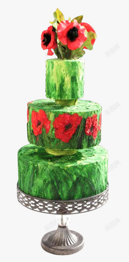 红色罂栗花蛋糕png免抠素材_88icon https://88icon.com 夏天 大红色的花 甜品 绿色 翻糖蛋糕