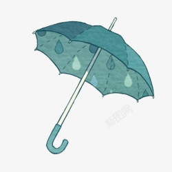 墨绿色手绘雨伞装饰图案素材