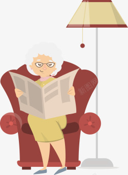 老奶奶看报纸沙发上看报纸的老奶奶矢量图高清图片