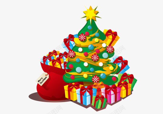 圣诞树圣诞树木礼盒矢量图图标图标