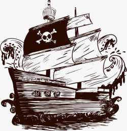 航海风手绘海盗船高清图片