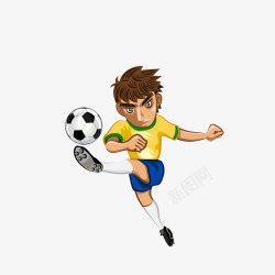 卡通跳起踢球的足球运动员素材