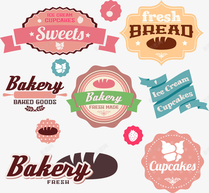 美味面包甜品标签矢量图ai免抠素材_88icon https://88icon.com 标签 甜品 美味面包 矢量图