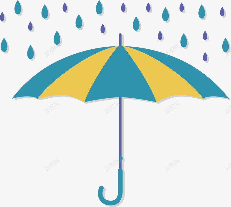 黄蓝色条纹雨伞png免抠素材_88icon https://88icon.com 下雨天 打雨伞 矢量png 蓝色雨滴 雨伞 黄蓝色条纹