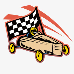 手绘四轮驱车旗帜素材