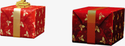 蝴蝶底纹的红色正方形礼物盒素材