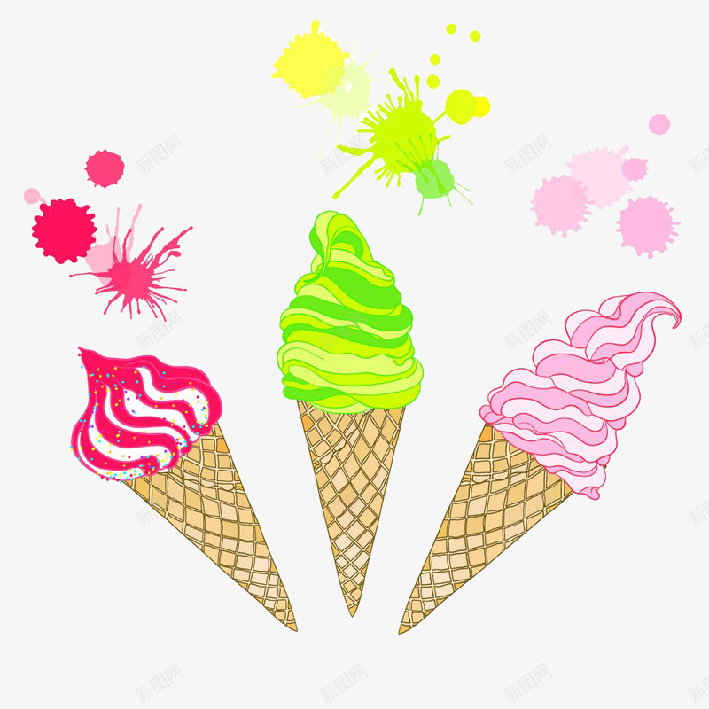 多彩冰淇淋矢量图eps免抠素材_88icon https://88icon.com 卡通冰淇淋冰激凌甜品美食卡通美食 矢量图