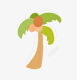 创意椰果卡通手绘椰子树椰果高清图片