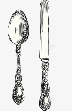 钢笔手绘欧式复古餐具插图素材
