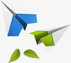 折纸飞机与树叶矢量图素材