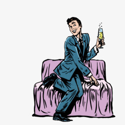 坐在沙发上喝酒的男子素材