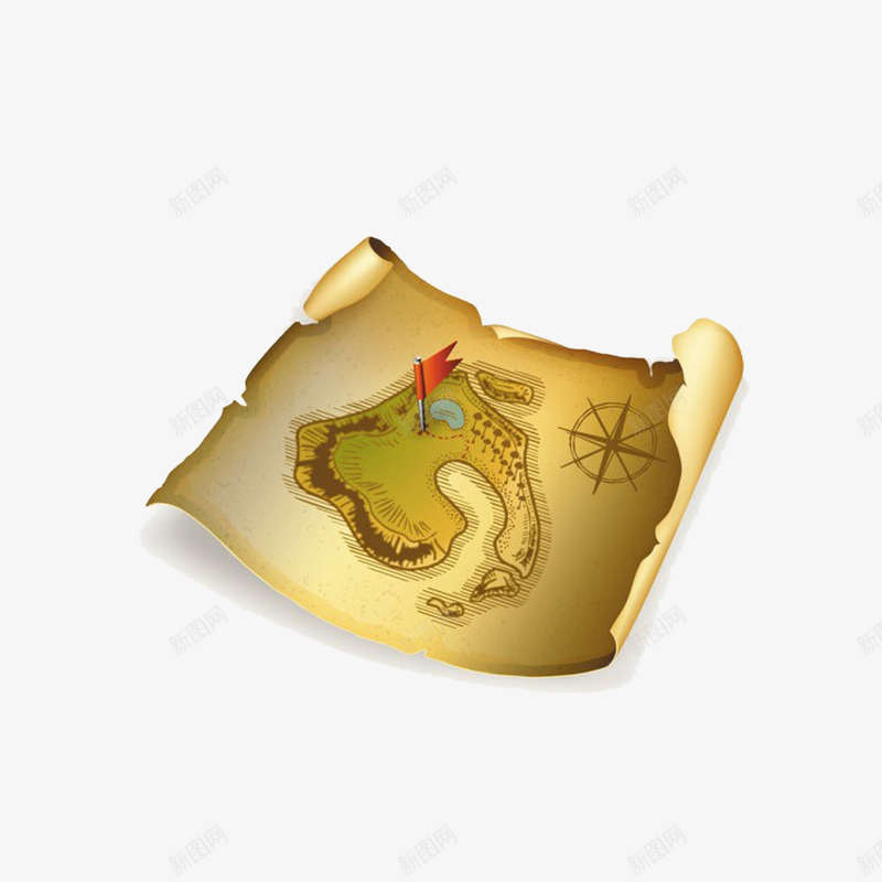 破旧的航海地图png免抠素材_88icon https://88icon.com 地图 指南针 旗帜 羊皮纸