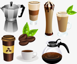 欧式咖啡壶与新鲜咖啡甜品素材