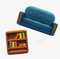 蓝色卡通沙发家具装饰图案素材