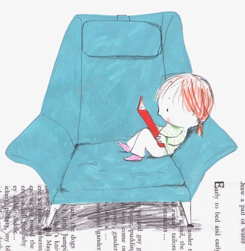 在沙发看书的小孩png免抠素材_88icon https://88icon.com 卡通小孩 小女孩 看书 蓝色沙发 读书