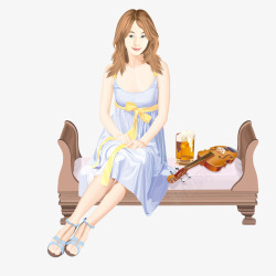 坐在沙发上拿小提琴的女子素材