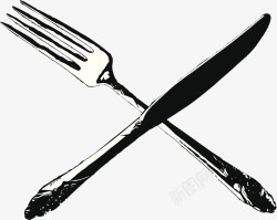 手绘黑白装饰插图复古西餐叉子餐素材