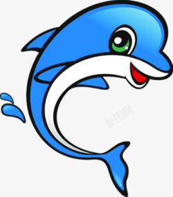 蓝色卡通手绘海豚素材